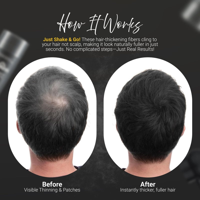 Herbishh Koloret Hair Building Fibers – Black Powder for Thinning Hair, Instant Bald Spot Cover Up & Scalp Concealer – Sweat-Proof & Water-Resistant Hair Thickening Fibers for Men & Women, 12g - Image 3